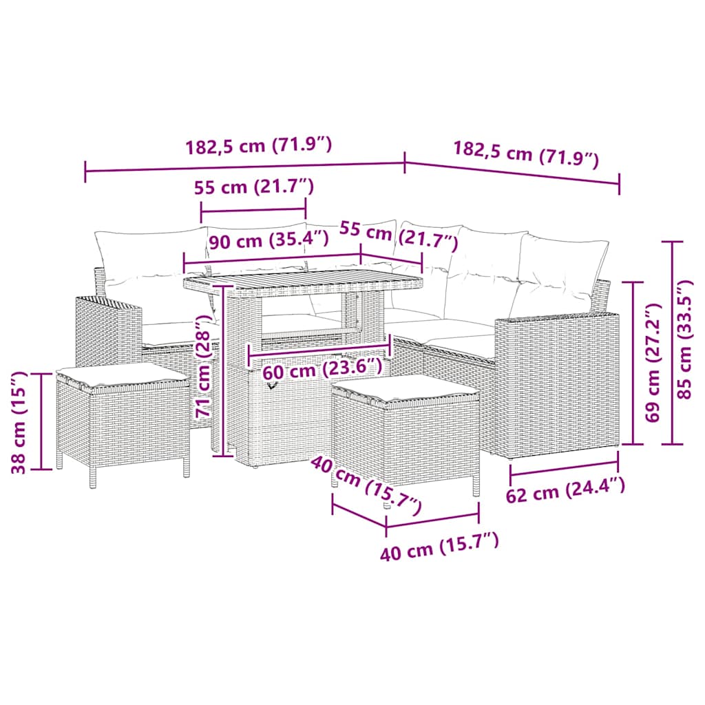 Gartensofa-set 8 pcs Schwarz Poly-Rattan