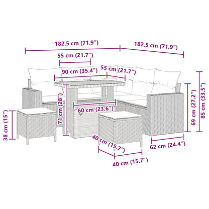 Gartensofa-set 8 pcs Grau Poly-Rattan