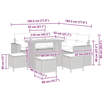 Gartensofa-set 9 pcs Beige Poly-Rattan