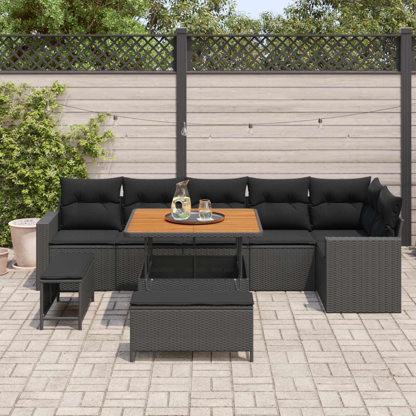 Gartensofa-set 9 pcs Schwarz Poly-Rattan