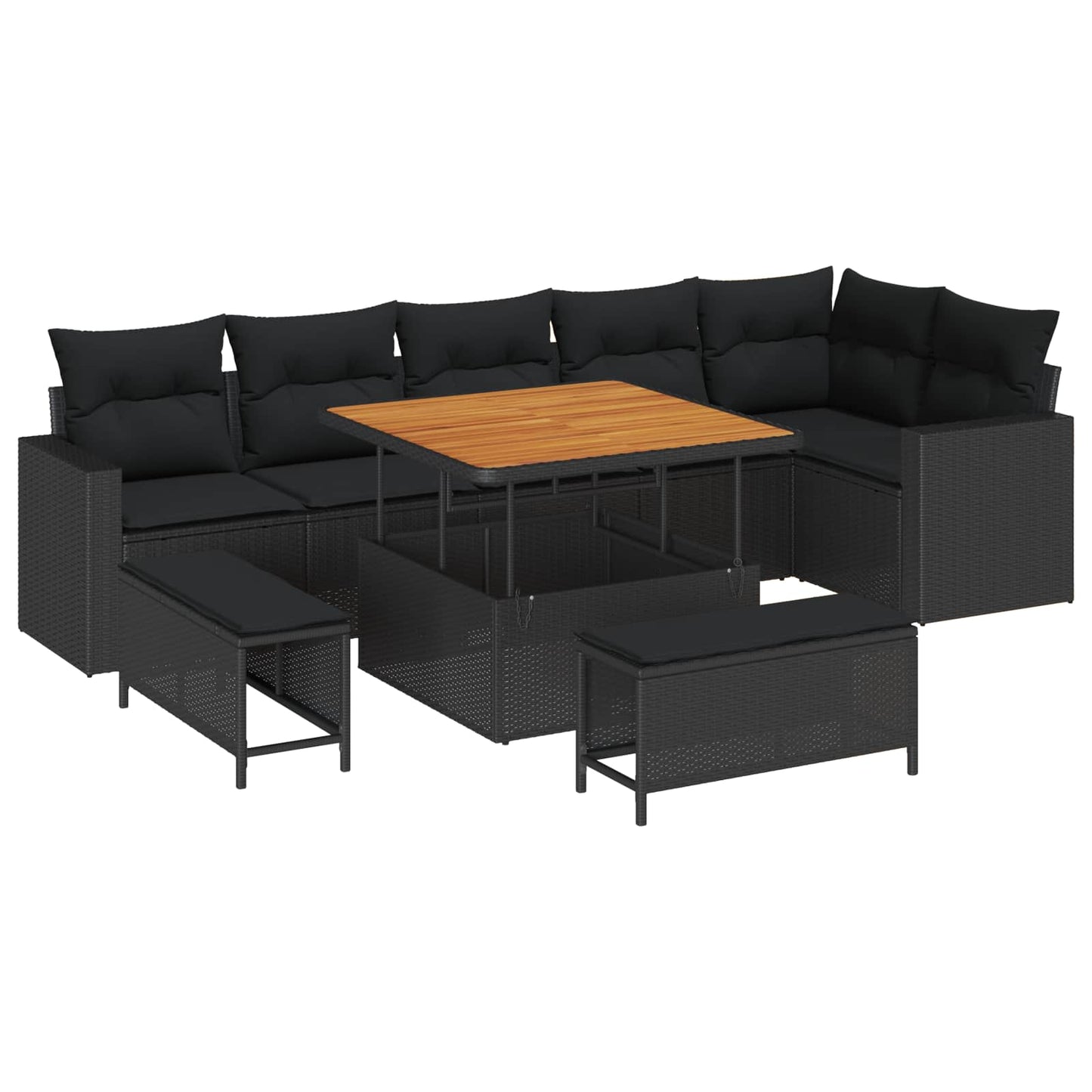 Gartensofa-set 9 pcs Schwarz Poly-Rattan