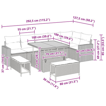 Gartensofa-set 9 pcs Schwarz Poly-Rattan