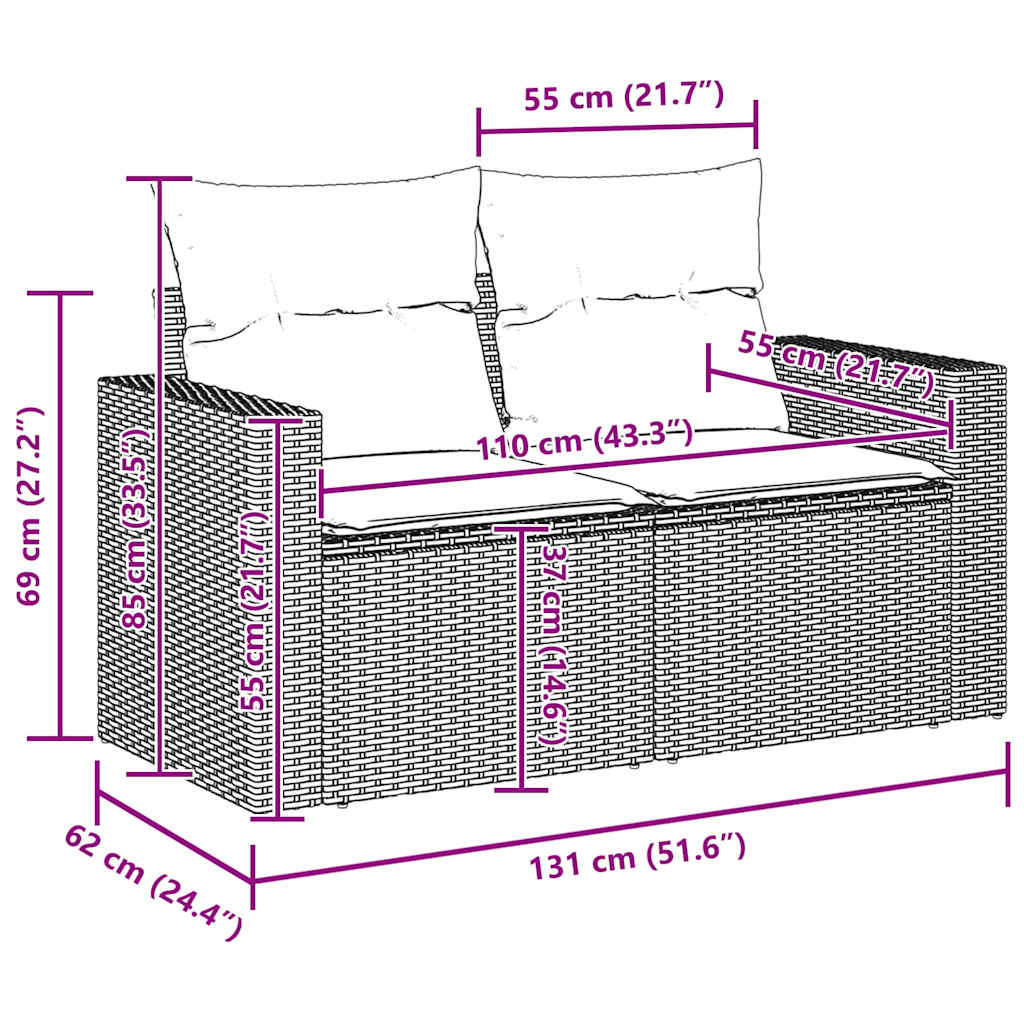 Gartensofa-set 9 pcs Schwarz Poly-Rattan