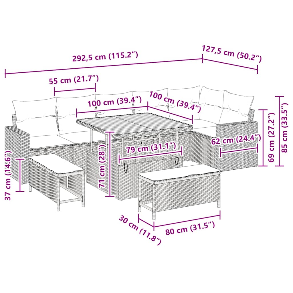 Gartensofa-set 9 pcs Beige Poly-Rattan