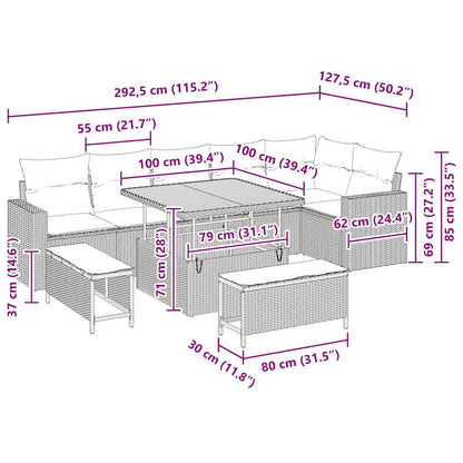 Gartensofa-set 9 pcs Beige Poly-Rattan