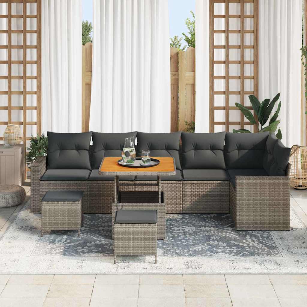 Gartensofa-set 9 pcs Grau Poly-Rattan