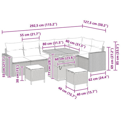 Gartensofa-set 9 pcs Grau Poly-Rattan