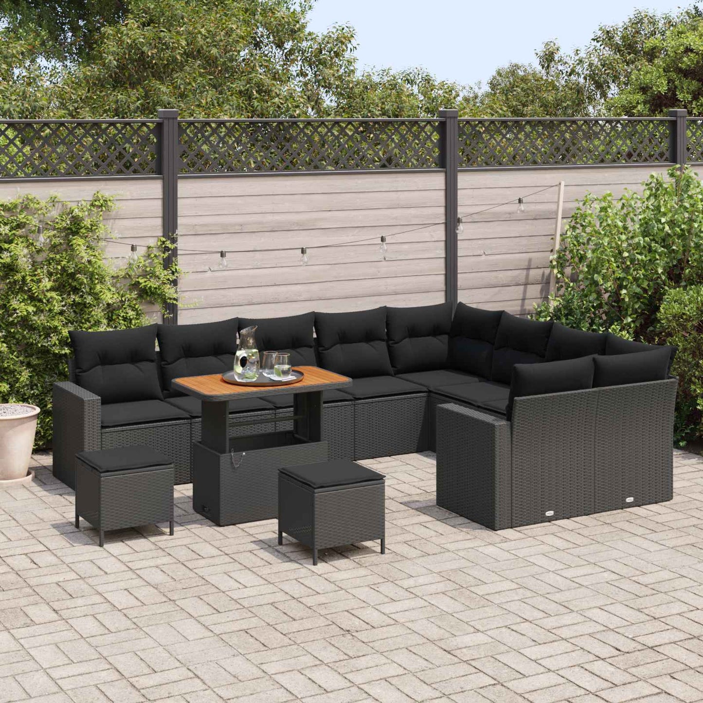 Gartensofa-set 12 pcs Schwarz Poly-Rattan