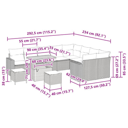 Gartensofa-set 12 pcs Schwarz Poly-Rattan