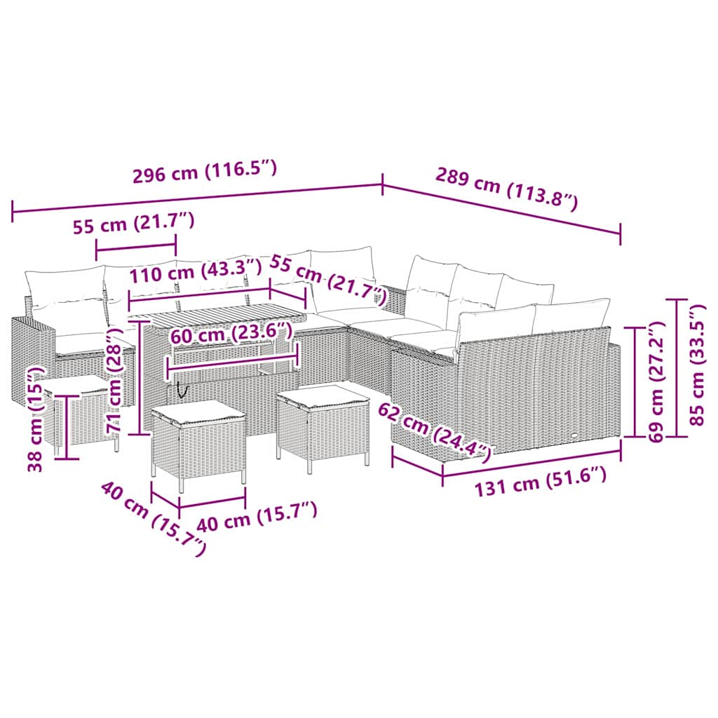 Gartensofa-set 14 pcs Grau Poly-Rattan