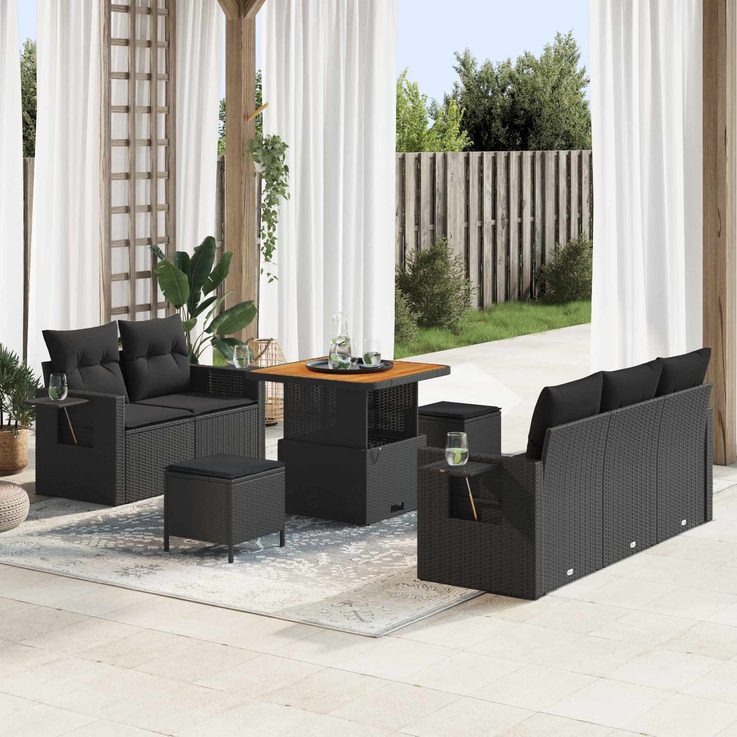 Gartensofa-set mit Kissen 8 pcs Schwarz Poly-Rattan