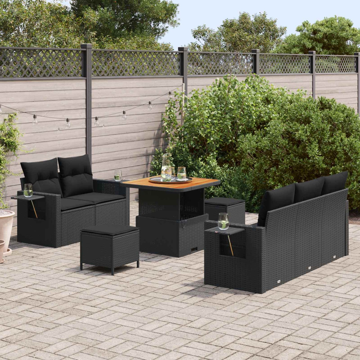 Gartensofa-set mit Kissen 8 pcs Schwarz Poly-Rattan