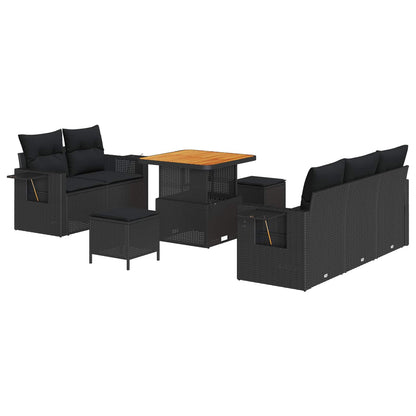 Gartensofa-set mit Kissen 8 pcs Schwarz Poly-Rattan
