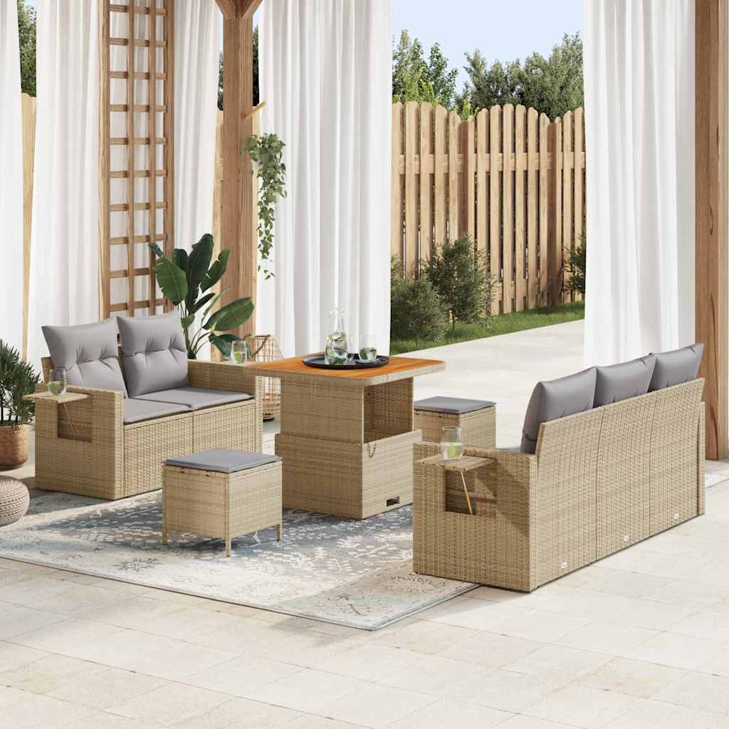 Gartensofa-set mit Kissen 8 pcs Beige Poly-Rattan