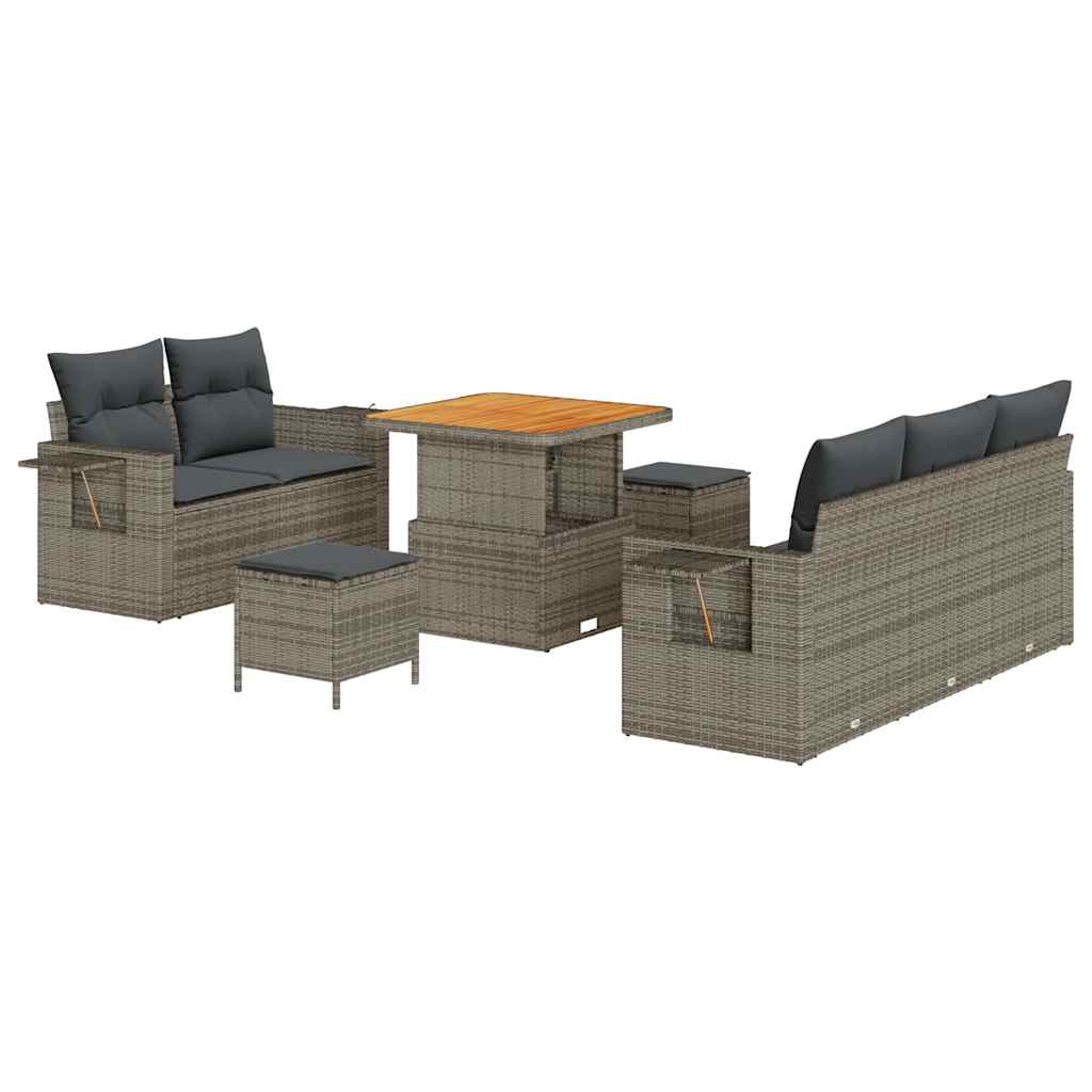 Gartensofa-set mit Kissen 8 pcs Grau Poly-Rattan