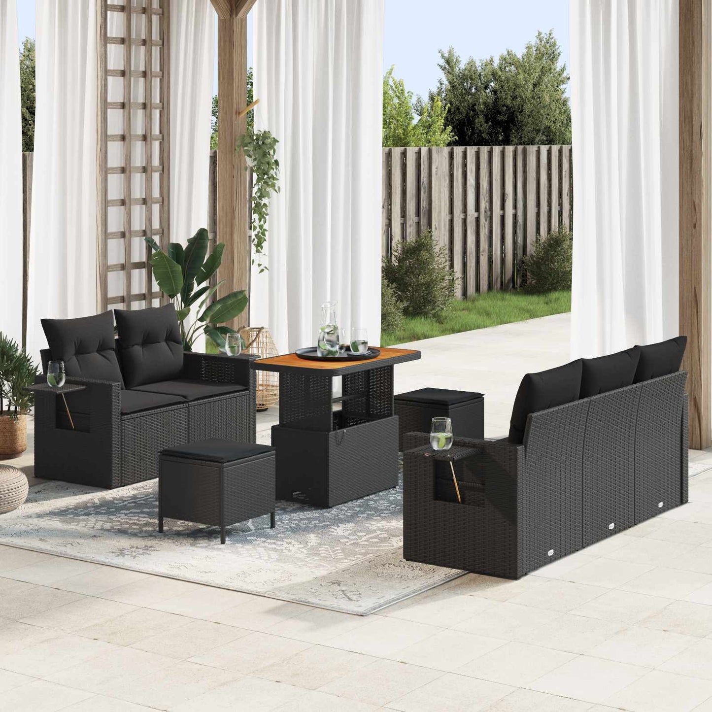 vidaXL Salon de jardin avec coussins 8 pcs Noir Résine tressée