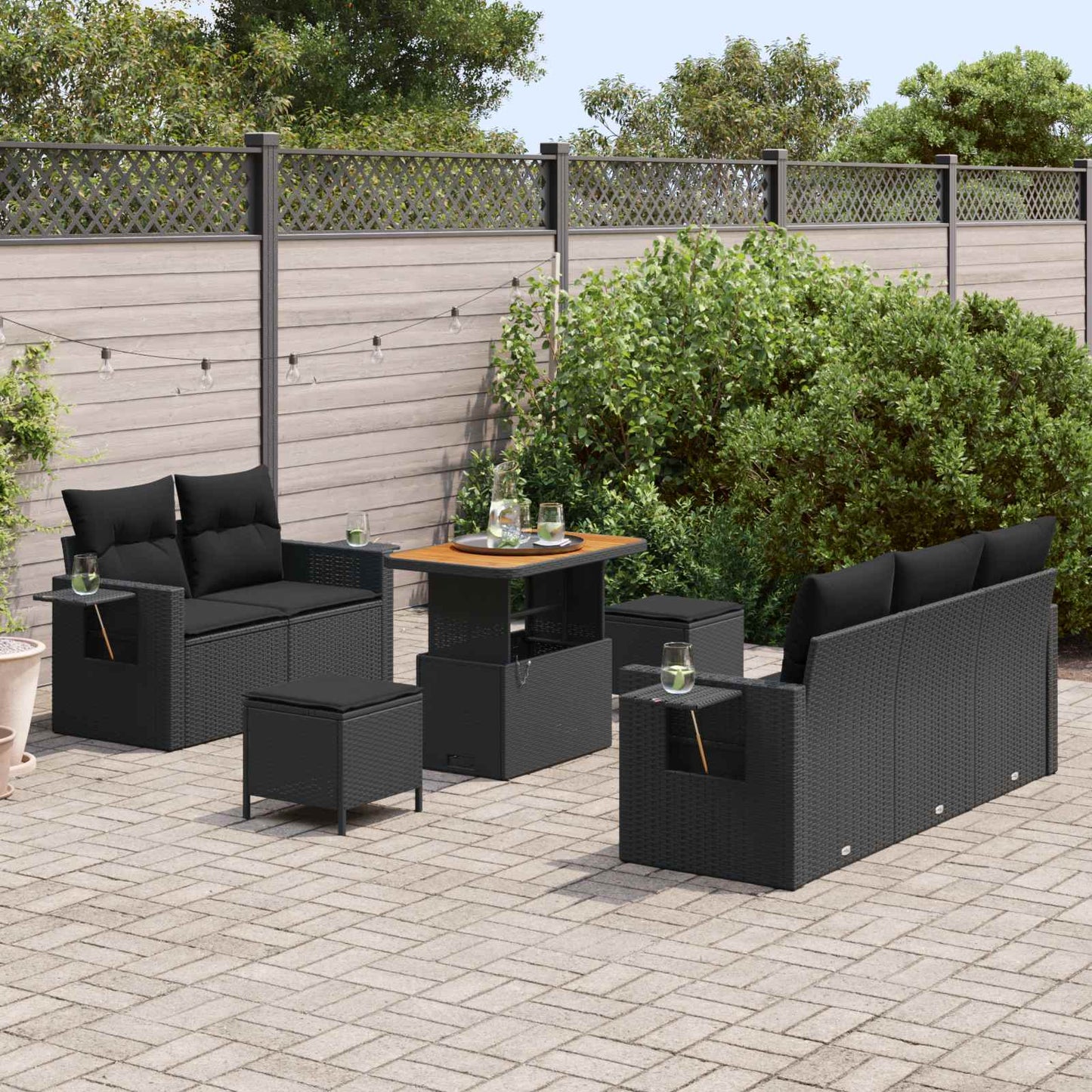 vidaXL Salon de jardin avec coussins 8 pcs Noir Résine tressée
