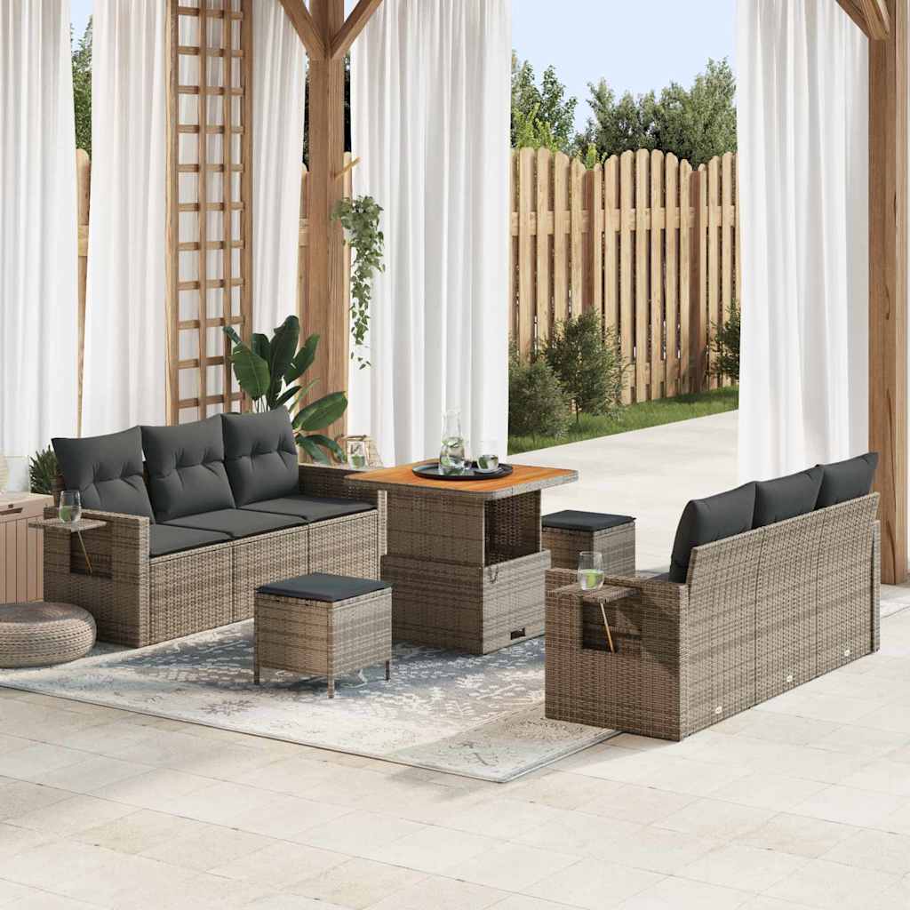Gartensofa-set mit Kissen 9 pcs Grau Poly-Rattan