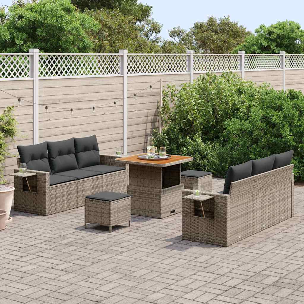 Gartensofa-set mit Kissen 9 pcs Grau Poly-Rattan