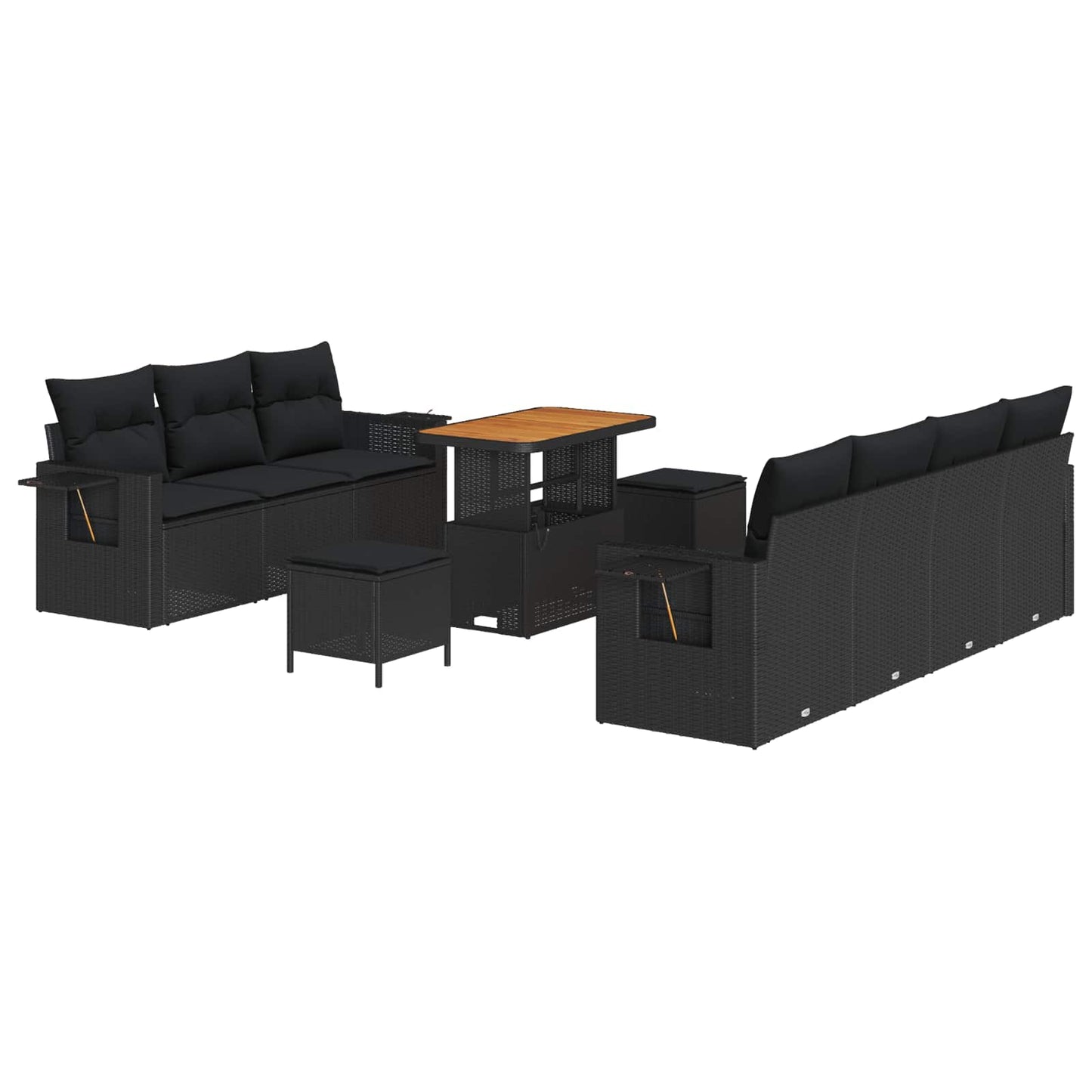 Gartensofa-set mit Kissen 10 pcs Schwarz Poly-Rattan