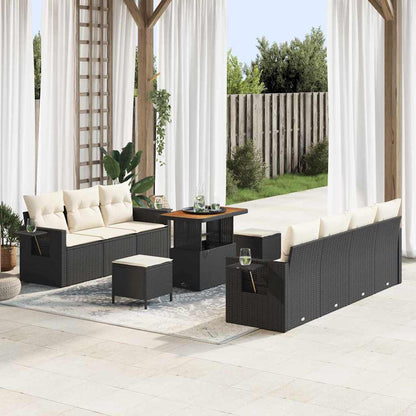 Gartensofa-set mit Kissen 10 pcs Schwarz Poly-Rattan