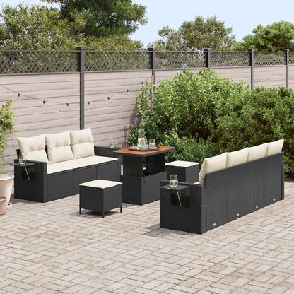 Gartensofa-set mit Kissen 10 pcs Schwarz Poly-Rattan