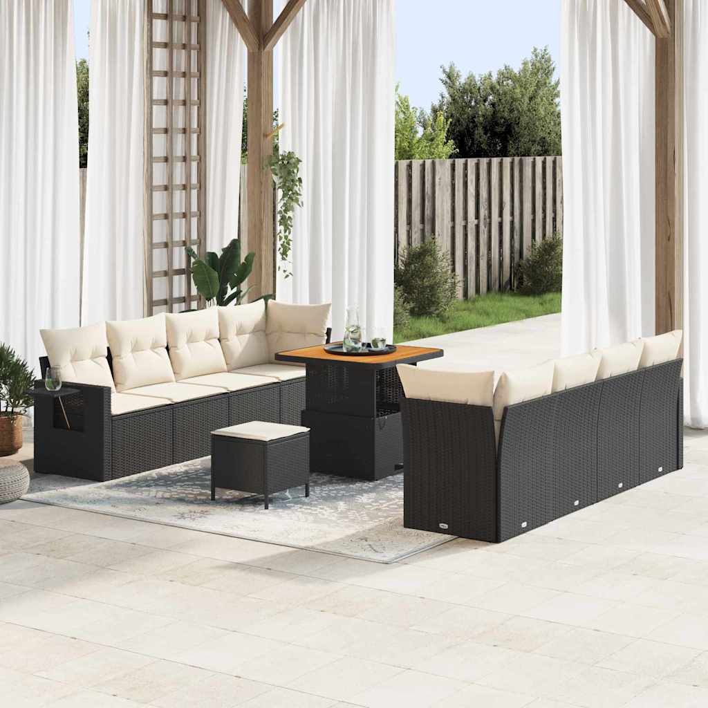 Garten-Sofa-Set mit Speicher 11 pcs Schwarz Poly Rattan
