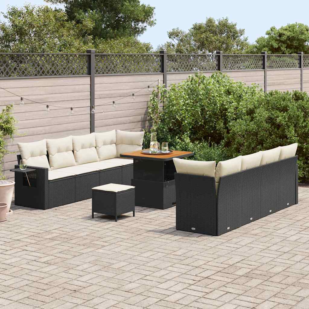 Garten-Sofa-Set mit Speicher 11 pcs Schwarz Poly Rattan