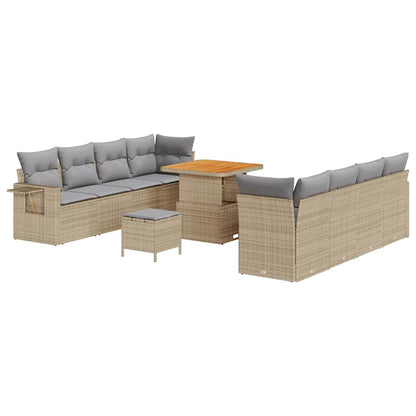 Gartensofa-set mit Kissen 11 pcs Beige Poly Rattan