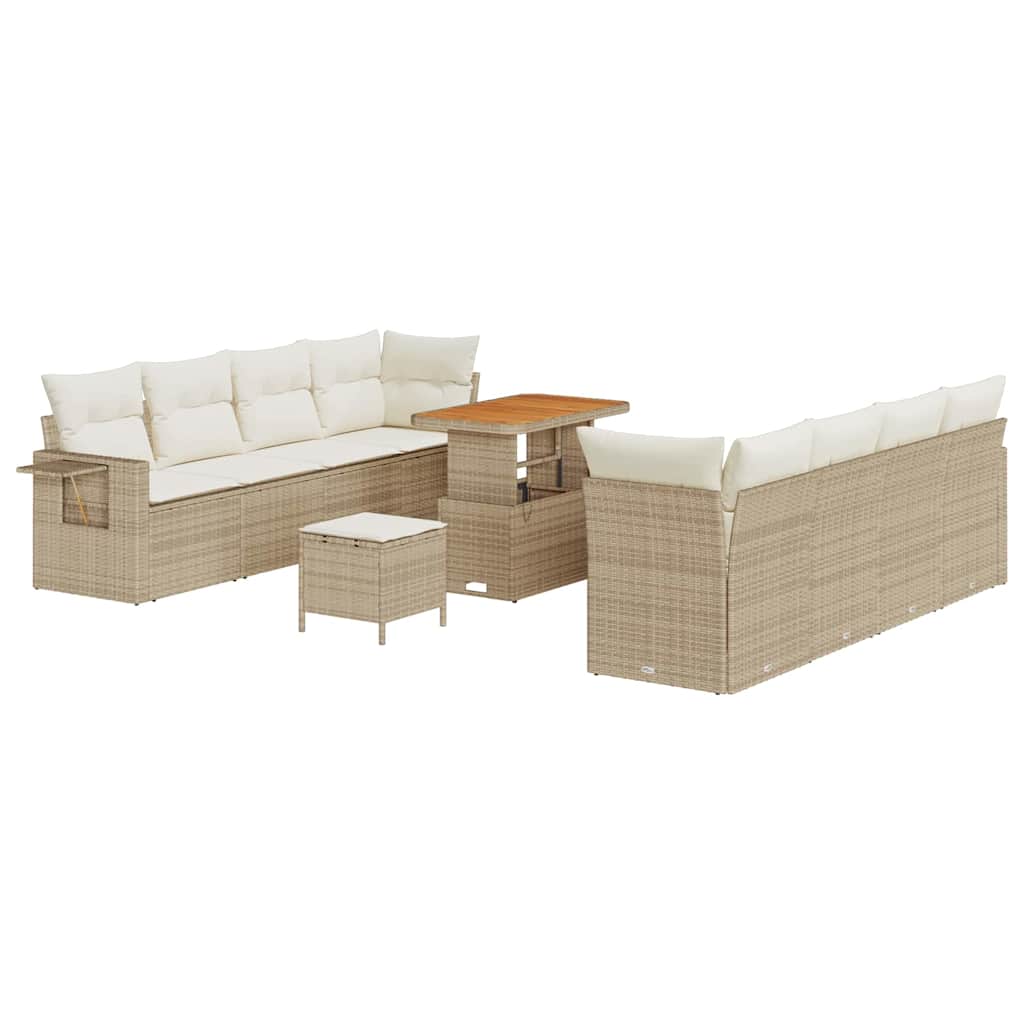 Gartensofa-set mit Kissen 11 pcs Beige Poly Rattan