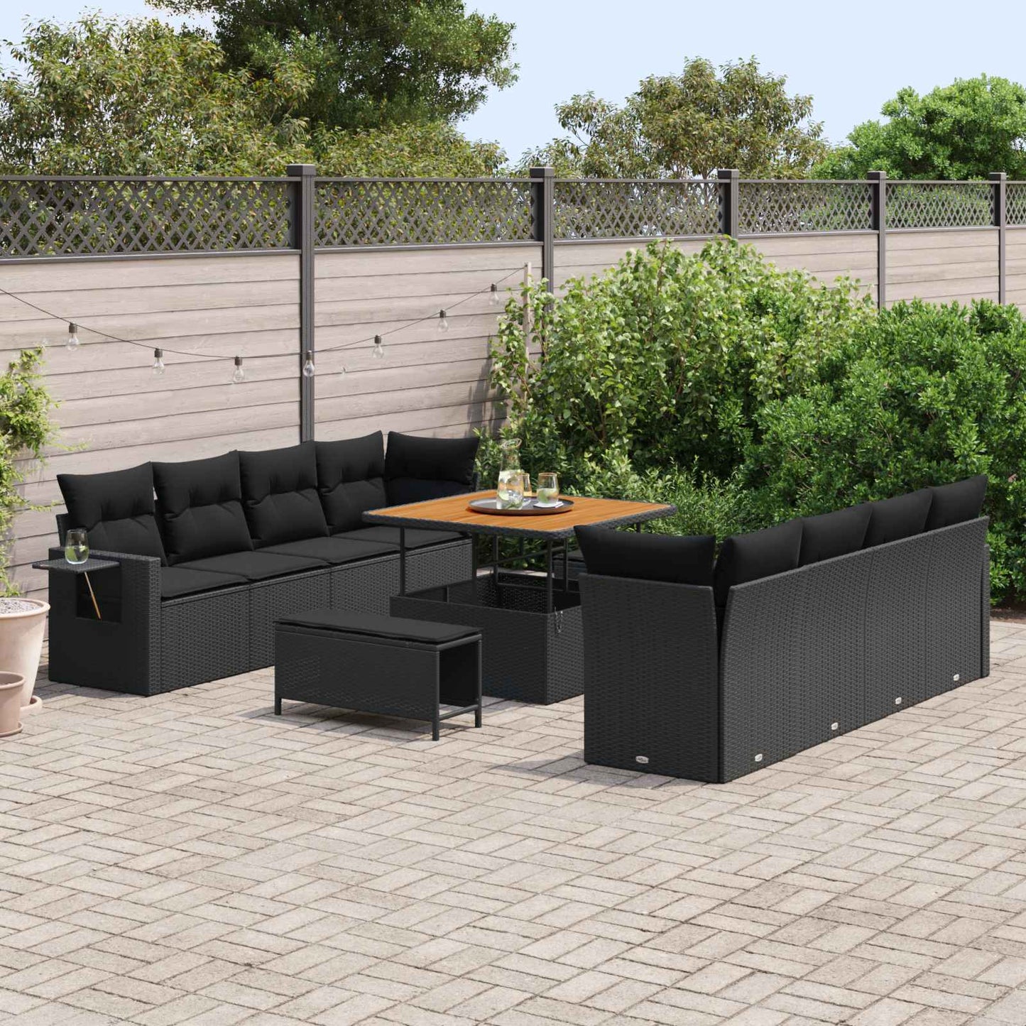 vidaXL Gartensofa-set mit Kissen 11 pcs Schwarz Poly Rattan