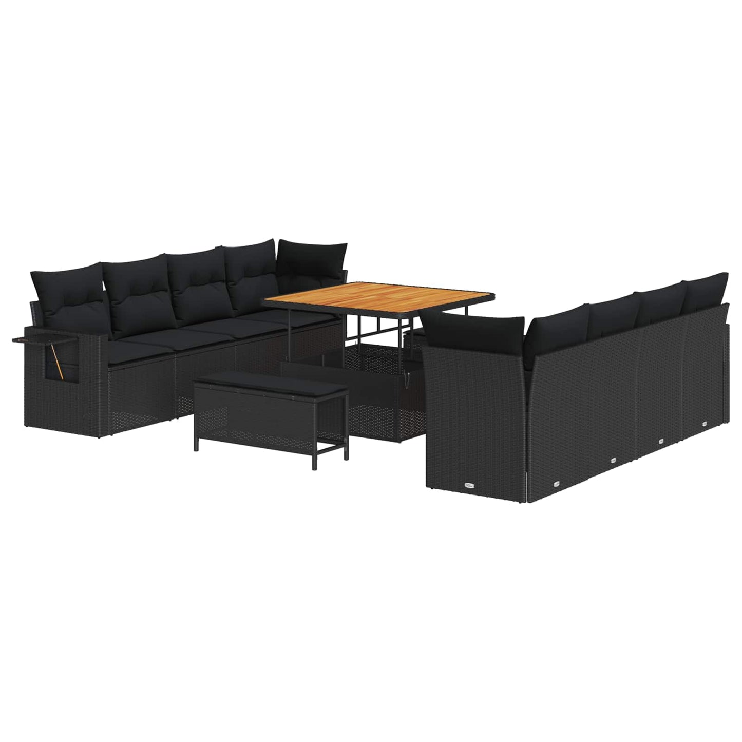 vidaXL Gartensofa-set mit Kissen 11 pcs Schwarz Poly Rattan