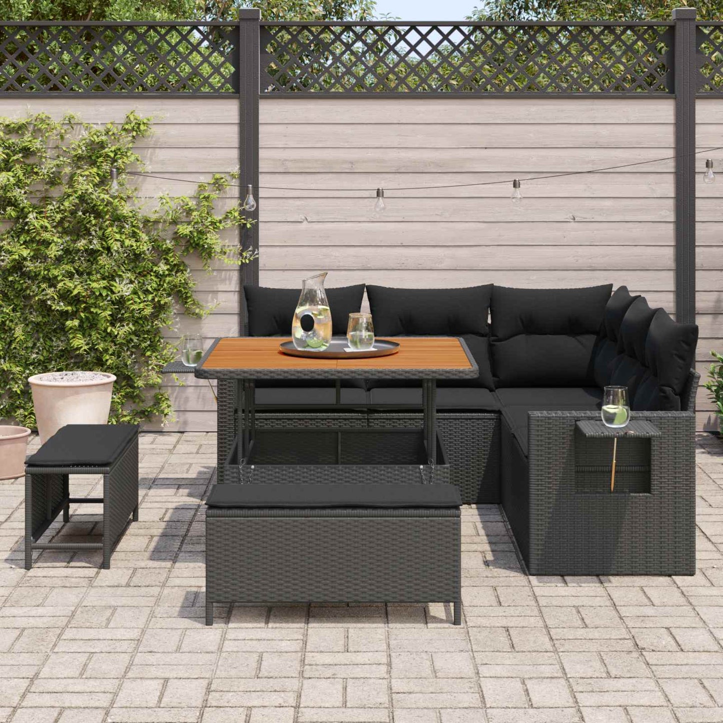 vidaXL Salon de jardin avec coussins 8 pcs Noir Résine tressée