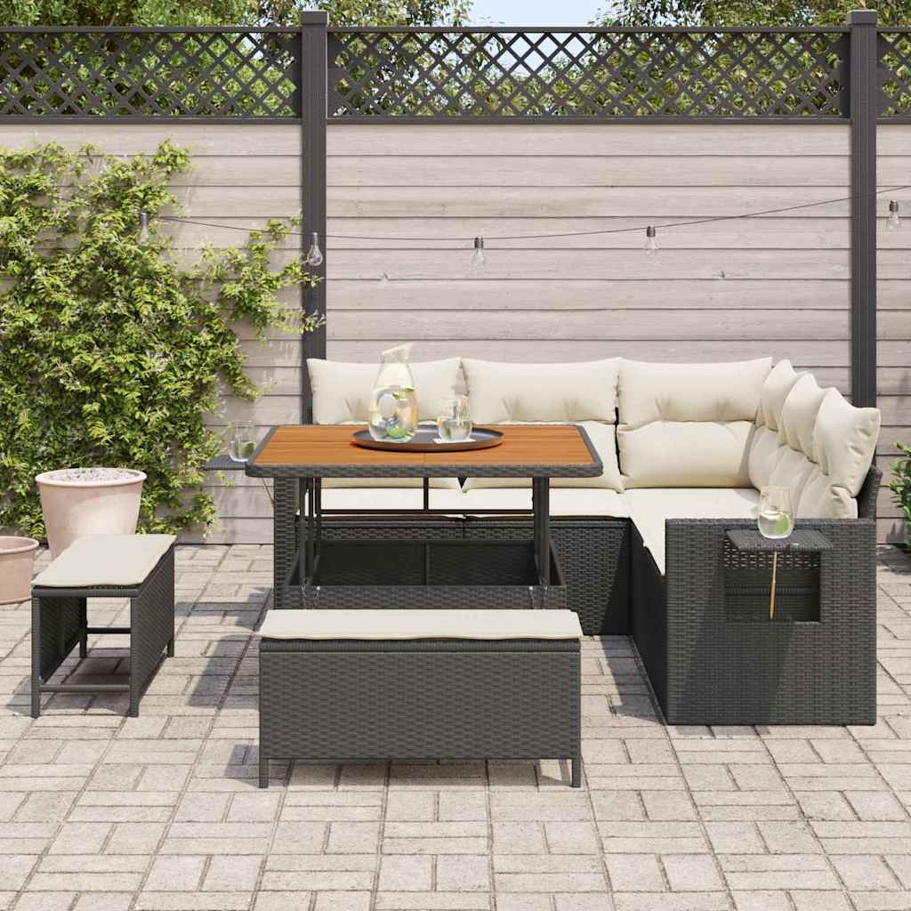 vidaXL Salon de jardin avec coussins 8 pcs Noir Résine tressée