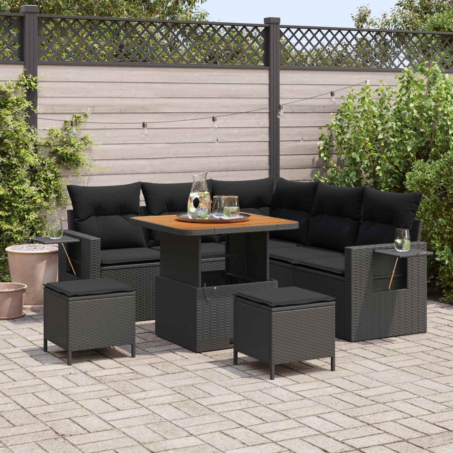 vidaXL Salon de jardin avec coussins 8 pcs Noir Résine tressée