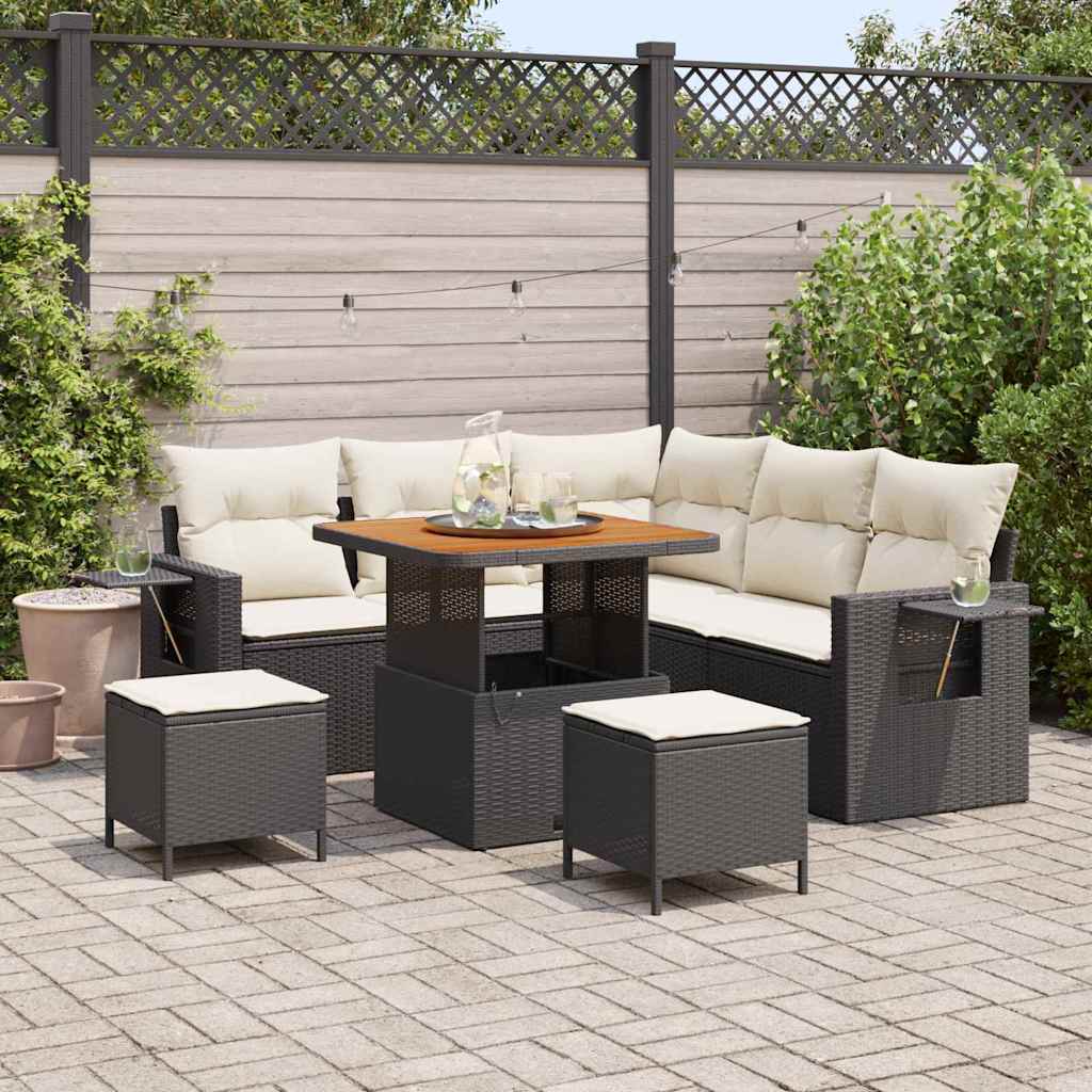 vidaXL Salon de jardin avec coussins 8 pcs Noir Résine tressée
