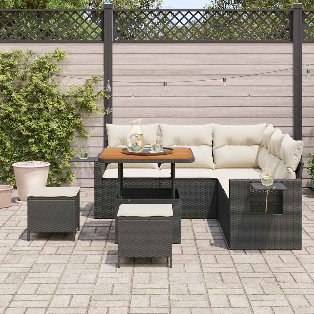 vidaXL Salon de jardin avec coussins 8 pcs Noir Résine tressée