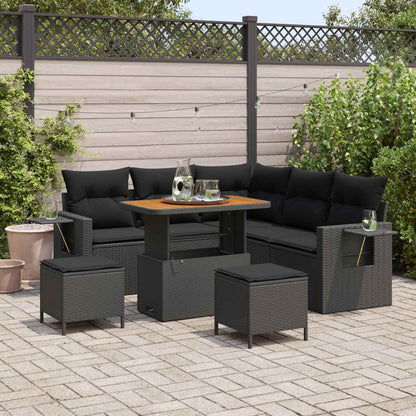 Gartensofa-set mit Kissen 8 pcs Schwarz Poly-Rattan