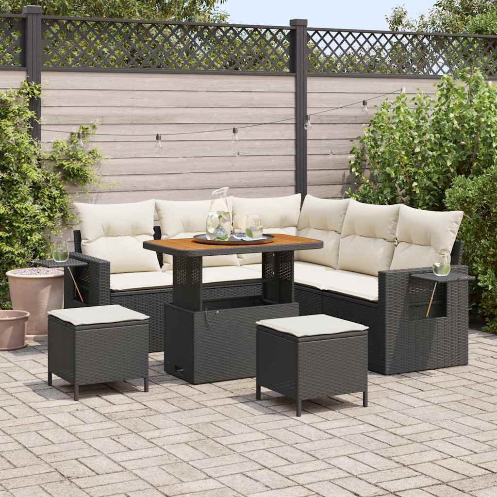 vidaXL Salon de jardin avec coussins 8 pcs Noir Résine tressée
