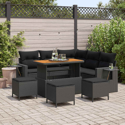 vidaXL Salon de jardin avec coussins 9 pcs Résine tressée noir