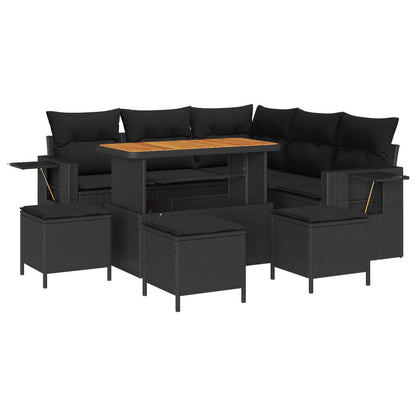 vidaXL Salon de jardin avec coussins 9 pcs Résine tressée noir