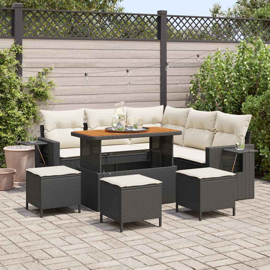 vidaXL Salon de jardin avec coussins 9 pcs Résine tressée noir