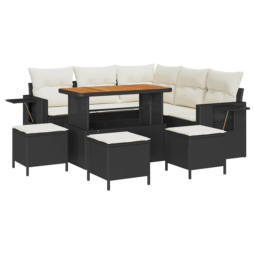 vidaXL Salon de jardin avec coussins 9 pcs Résine tressée noir