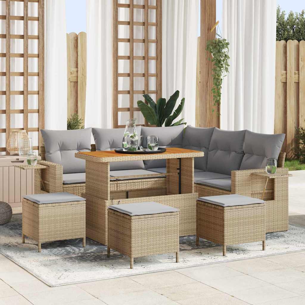 vidaXL Ensemble de canapés de jardin avec coussins 9 pcs Beige Résine tressée