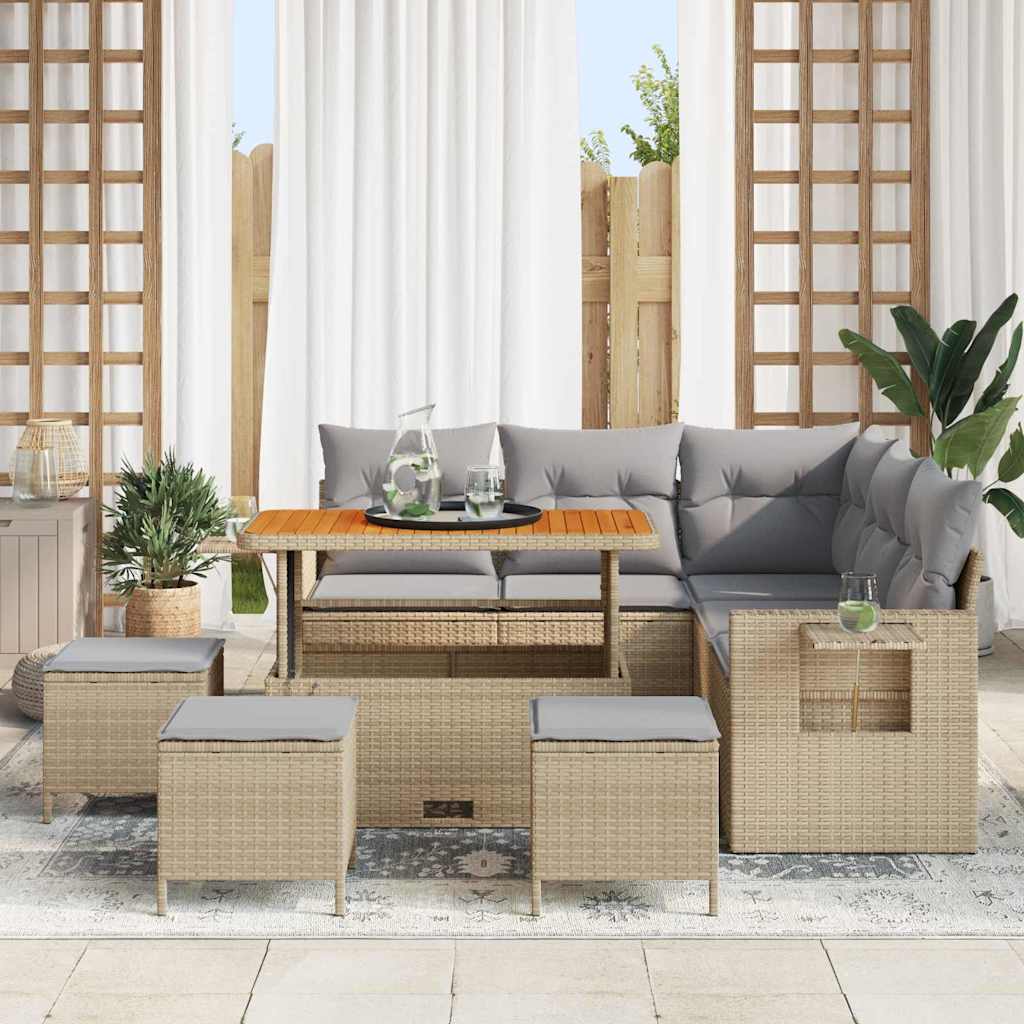vidaXL Ensemble de canapés de jardin avec coussins 9 pcs Beige Résine tressée