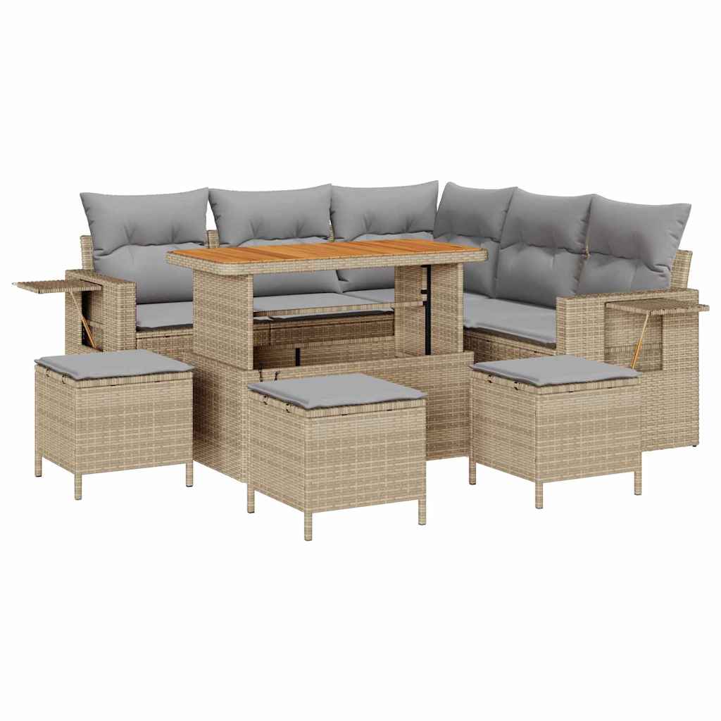 vidaXL Ensemble de canapés de jardin avec coussins 9 pcs Beige Résine tressée
