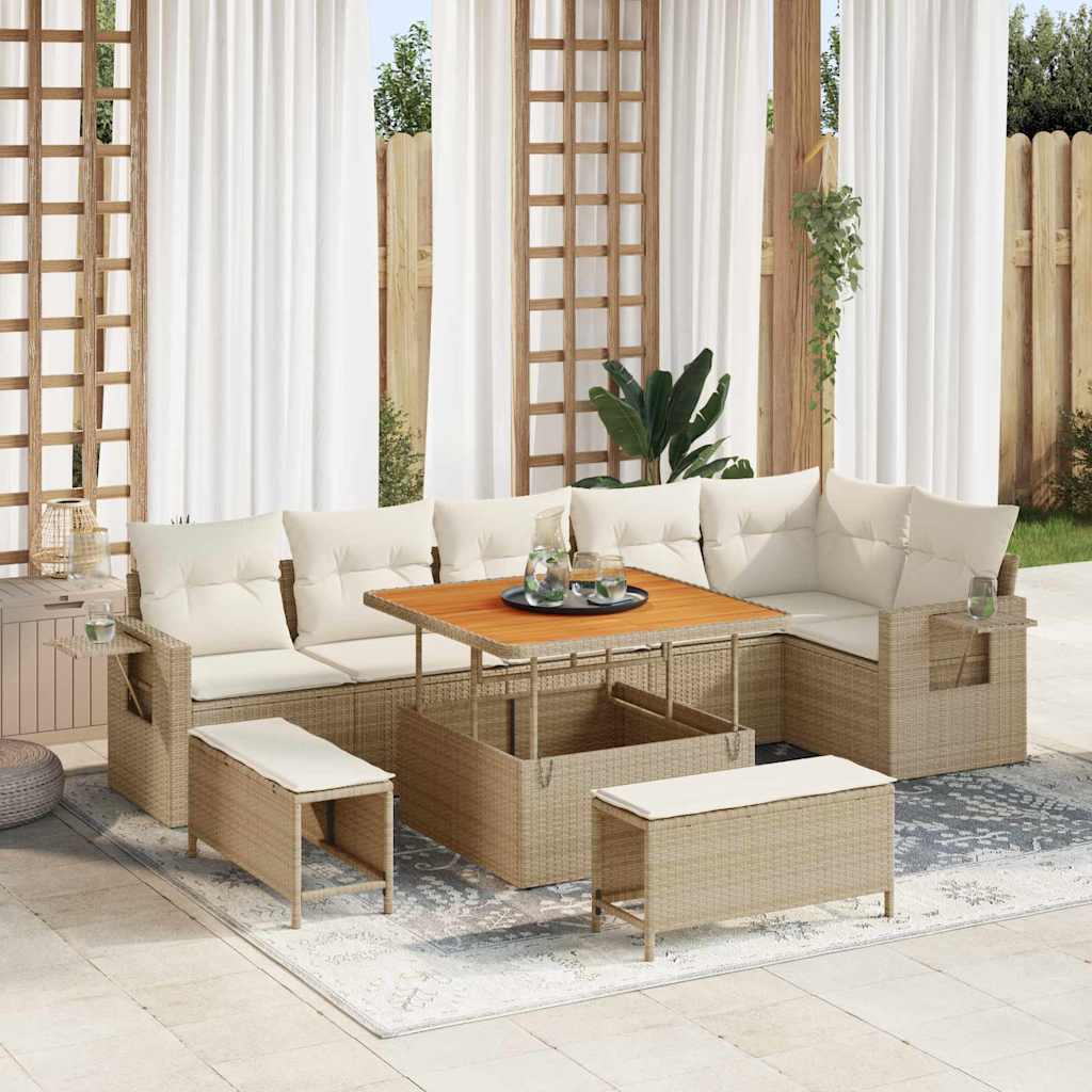 Gartensofa-set 9 pcs Beige Poly-Rattan