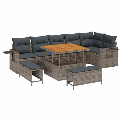 Gartensofa-set 9 pcs Grau Poly-Rattan