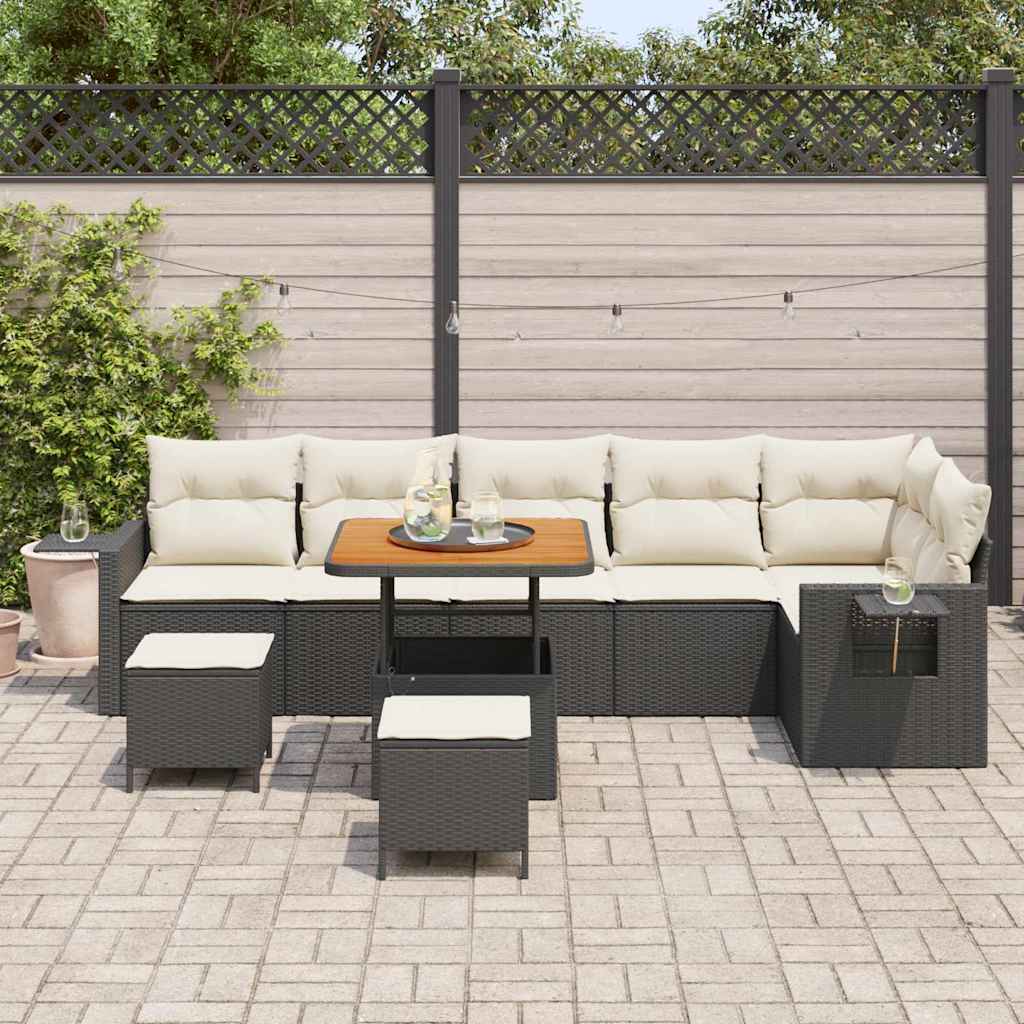Gartensofa-set 9 pcs Schwarz Poly-Rattan