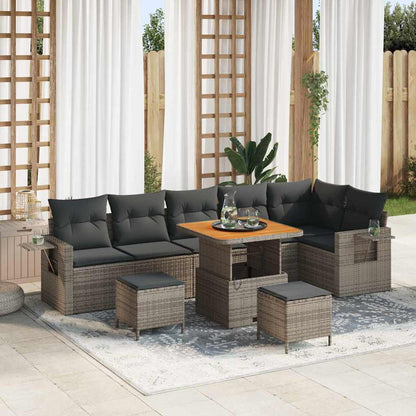 Gartensofa-set 9 pcs Grau Poly-Rattan